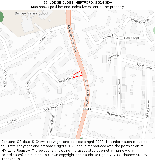 59, LODGE CLOSE, HERTFORD, SG14 3DH: Location map and indicative extent of plot