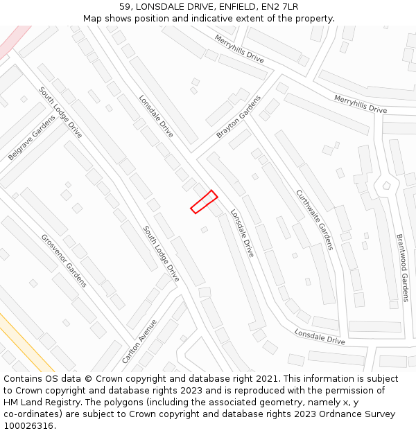 59, LONSDALE DRIVE, ENFIELD, EN2 7LR: Location map and indicative extent of plot