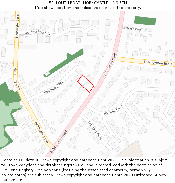 59, LOUTH ROAD, HORNCASTLE, LN9 5EN: Location map and indicative extent of plot