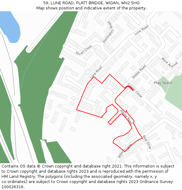 59, LUNE ROAD, PLATT BRIDGE, WIGAN, WN2 5HG: Location map and indicative extent of plot