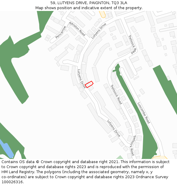 59, LUTYENS DRIVE, PAIGNTON, TQ3 3LA: Location map and indicative extent of plot