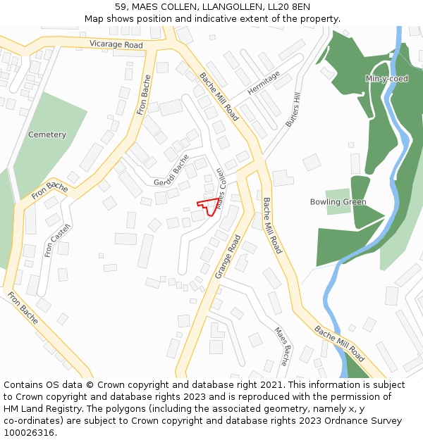 59, MAES COLLEN, LLANGOLLEN, LL20 8EN: Location map and indicative extent of plot