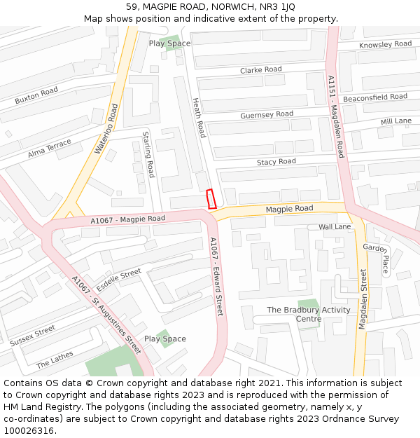 59, MAGPIE ROAD, NORWICH, NR3 1JQ: Location map and indicative extent of plot