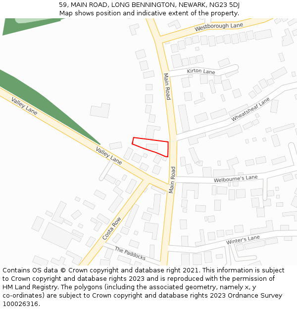 59, MAIN ROAD, LONG BENNINGTON, NEWARK, NG23 5DJ: Location map and indicative extent of plot