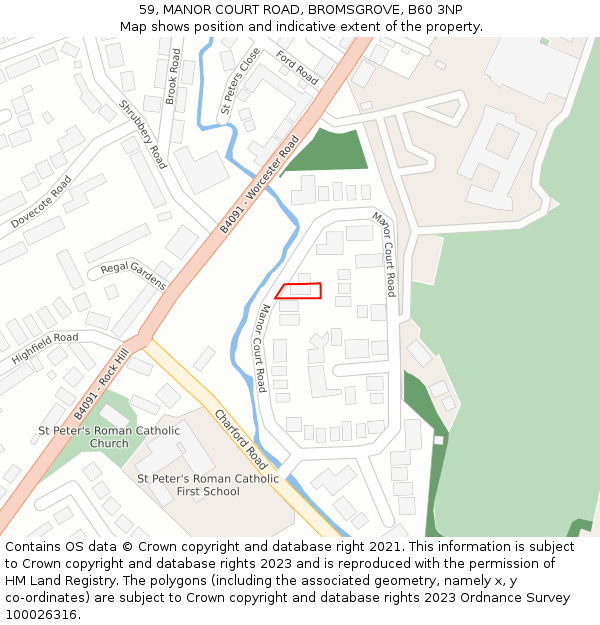 59, MANOR COURT ROAD, BROMSGROVE, B60 3NP: Location map and indicative extent of plot