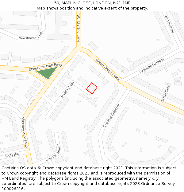59, MAPLIN CLOSE, LONDON, N21 1NB: Location map and indicative extent of plot
