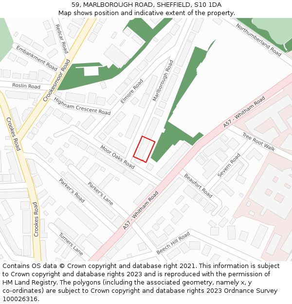 59, MARLBOROUGH ROAD, SHEFFIELD, S10 1DA: Location map and indicative extent of plot