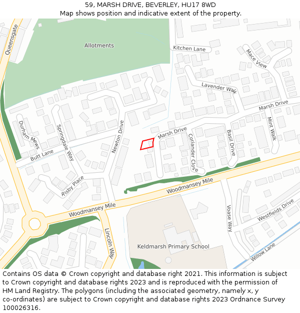 59, MARSH DRIVE, BEVERLEY, HU17 8WD: Location map and indicative extent of plot