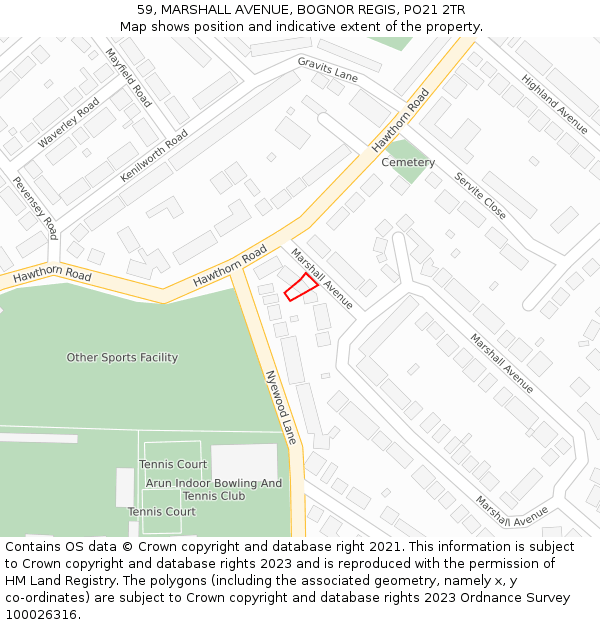 59, MARSHALL AVENUE, BOGNOR REGIS, PO21 2TR: Location map and indicative extent of plot