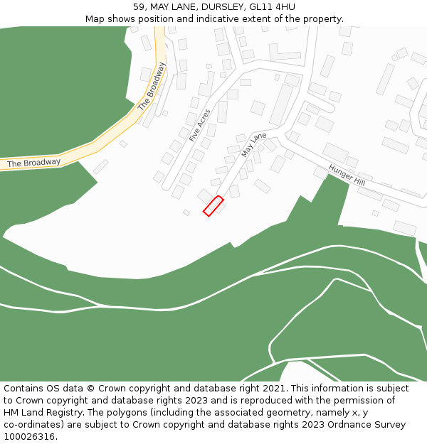 59, MAY LANE, DURSLEY, GL11 4HU: Location map and indicative extent of plot