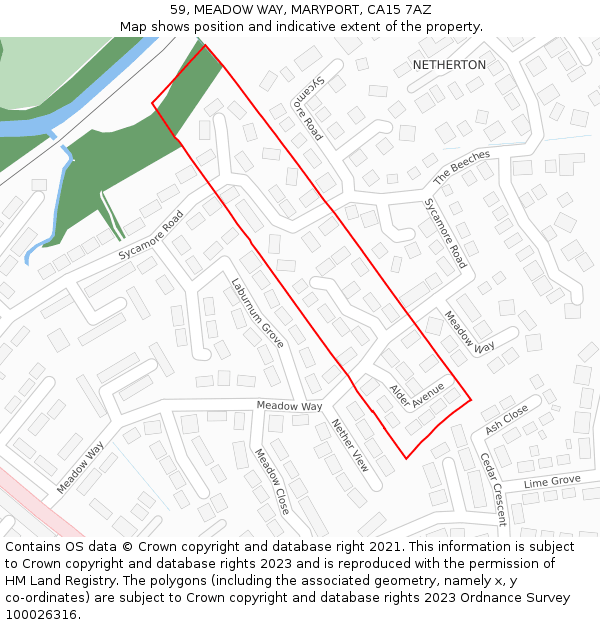 59, MEADOW WAY, MARYPORT, CA15 7AZ: Location map and indicative extent of plot