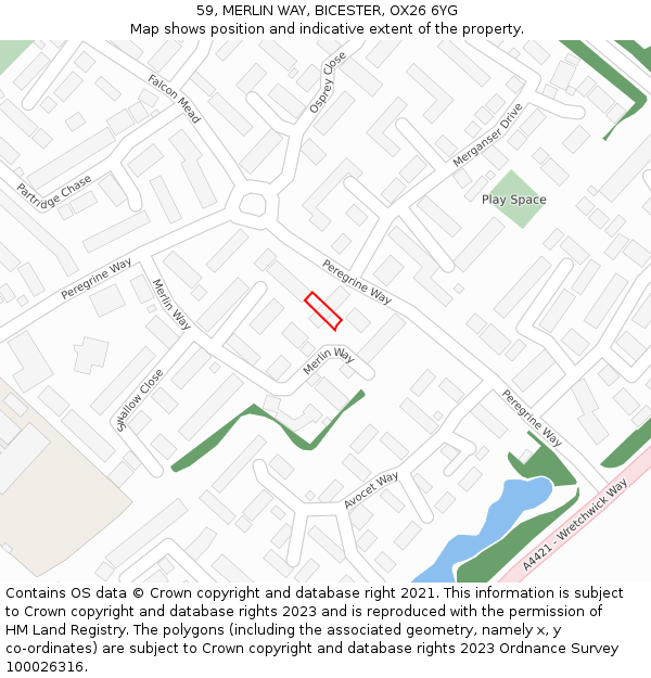 59, MERLIN WAY, BICESTER, OX26 6YG: Location map and indicative extent of plot