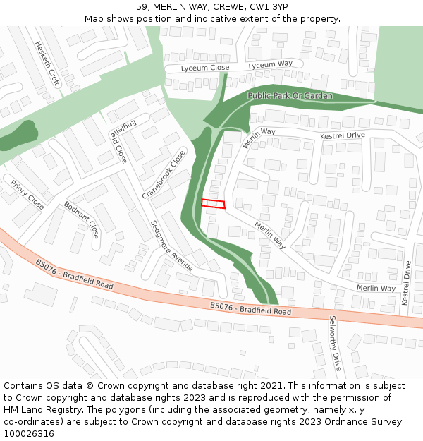 59, MERLIN WAY, CREWE, CW1 3YP: Location map and indicative extent of plot