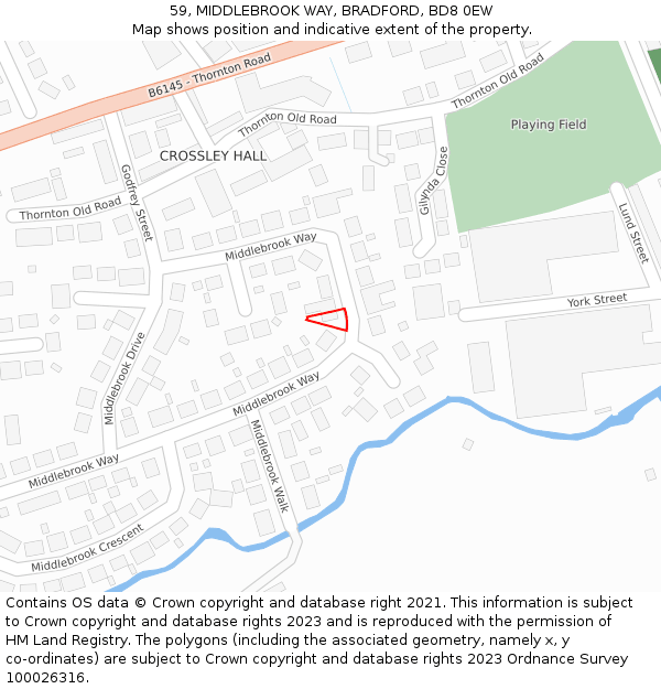 59, MIDDLEBROOK WAY, BRADFORD, BD8 0EW: Location map and indicative extent of plot