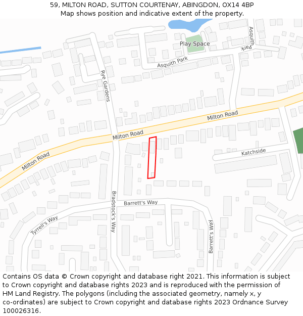 59, MILTON ROAD, SUTTON COURTENAY, ABINGDON, OX14 4BP: Location map and indicative extent of plot