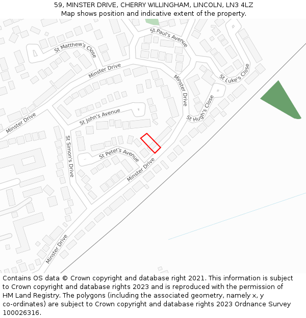 59, MINSTER DRIVE, CHERRY WILLINGHAM, LINCOLN, LN3 4LZ: Location map and indicative extent of plot