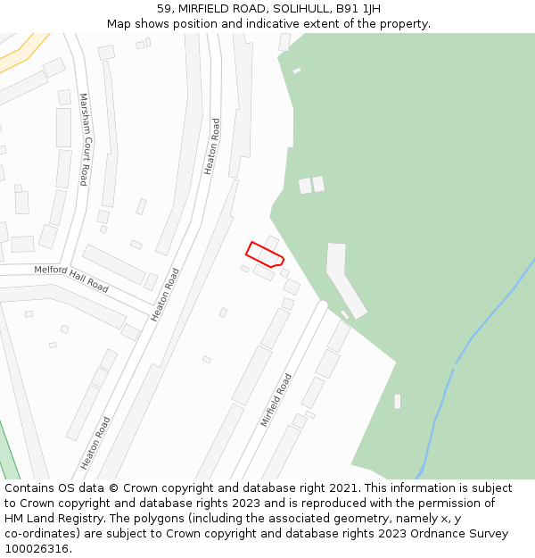 59, MIRFIELD ROAD, SOLIHULL, B91 1JH: Location map and indicative extent of plot