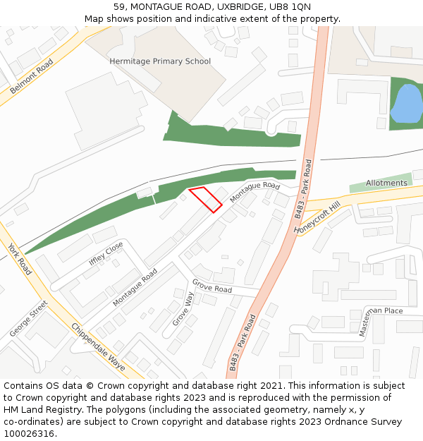 59, MONTAGUE ROAD, UXBRIDGE, UB8 1QN: Location map and indicative extent of plot