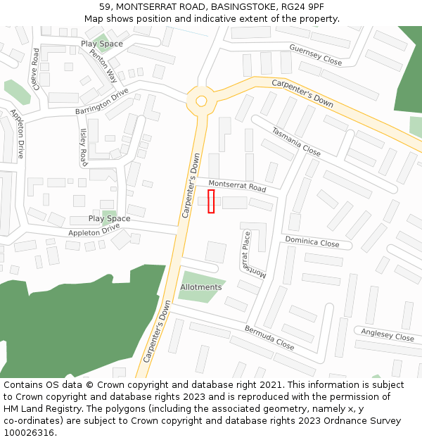 59, MONTSERRAT ROAD, BASINGSTOKE, RG24 9PF: Location map and indicative extent of plot