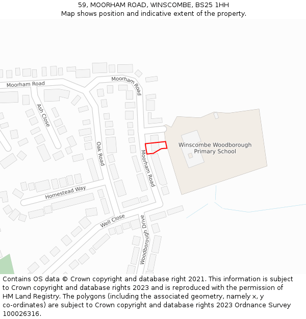 59, MOORHAM ROAD, WINSCOMBE, BS25 1HH: Location map and indicative extent of plot