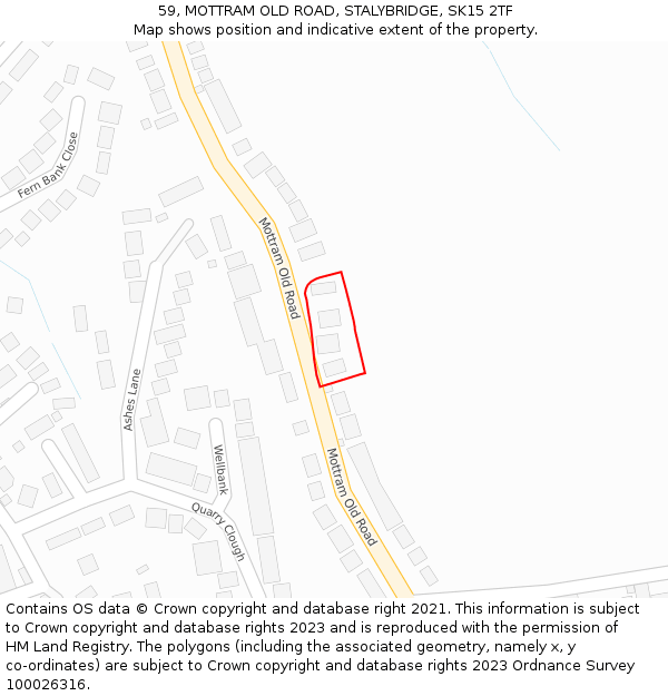 59, MOTTRAM OLD ROAD, STALYBRIDGE, SK15 2TF: Location map and indicative extent of plot