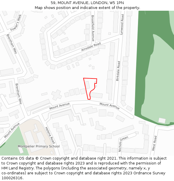 59, MOUNT AVENUE, LONDON, W5 1PN: Location map and indicative extent of plot