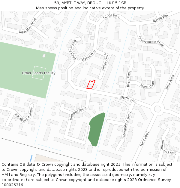 59, MYRTLE WAY, BROUGH, HU15 1SR: Location map and indicative extent of plot