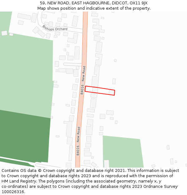 59, NEW ROAD, EAST HAGBOURNE, DIDCOT, OX11 9JX: Location map and indicative extent of plot