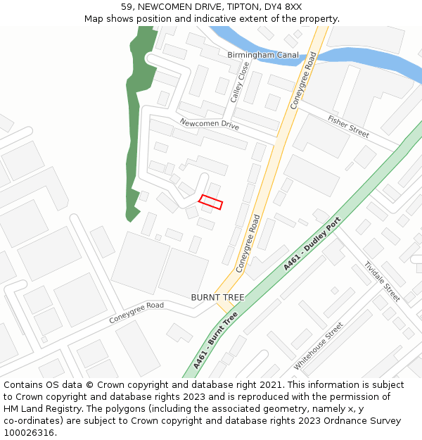 59, NEWCOMEN DRIVE, TIPTON, DY4 8XX: Location map and indicative extent of plot