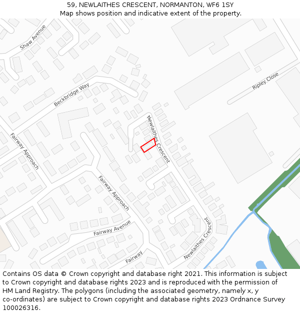 59, NEWLAITHES CRESCENT, NORMANTON, WF6 1SY: Location map and indicative extent of plot