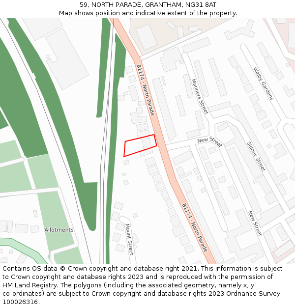 59, NORTH PARADE, GRANTHAM, NG31 8AT: Location map and indicative extent of plot