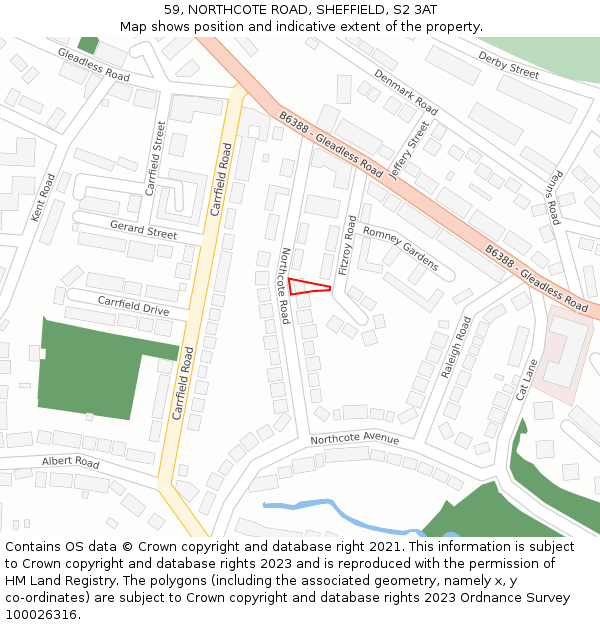 59, NORTHCOTE ROAD, SHEFFIELD, S2 3AT: Location map and indicative extent of plot