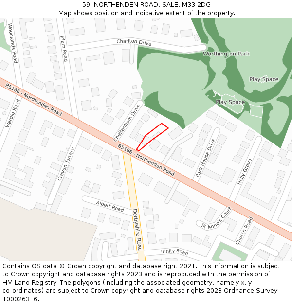 59, NORTHENDEN ROAD, SALE, M33 2DG: Location map and indicative extent of plot
