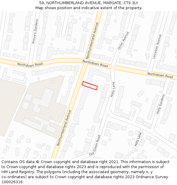 59, NORTHUMBERLAND AVENUE, MARGATE, CT9 3LY: Location map and indicative extent of plot