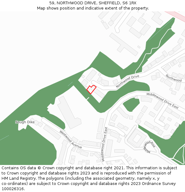 59, NORTHWOOD DRIVE, SHEFFIELD, S6 1RX: Location map and indicative extent of plot