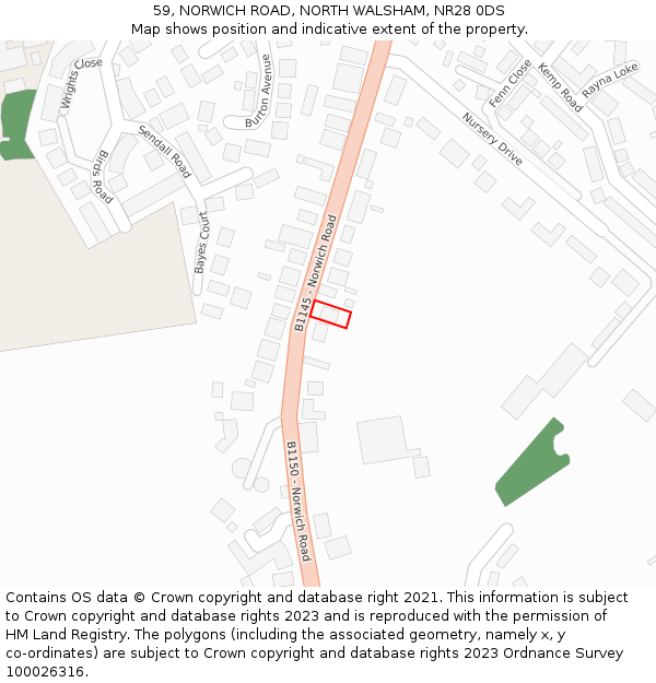 59, NORWICH ROAD, NORTH WALSHAM, NR28 0DS: Location map and indicative extent of plot