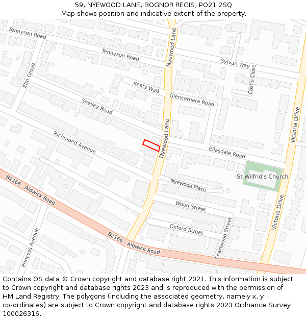 59, NYEWOOD LANE, BOGNOR REGIS, PO21 2SQ: Location map and indicative extent of plot