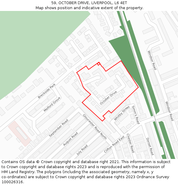 59, OCTOBER DRIVE, LIVERPOOL, L6 4ET: Location map and indicative extent of plot