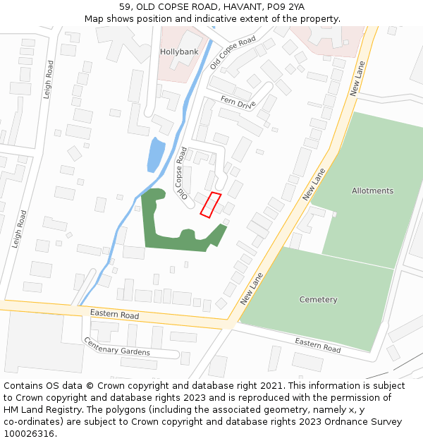 59, OLD COPSE ROAD, HAVANT, PO9 2YA: Location map and indicative extent of plot