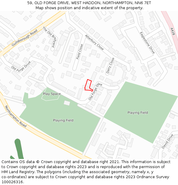 59, OLD FORGE DRIVE, WEST HADDON, NORTHAMPTON, NN6 7ET: Location map and indicative extent of plot