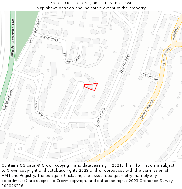 59, OLD MILL CLOSE, BRIGHTON, BN1 8WE: Location map and indicative extent of plot