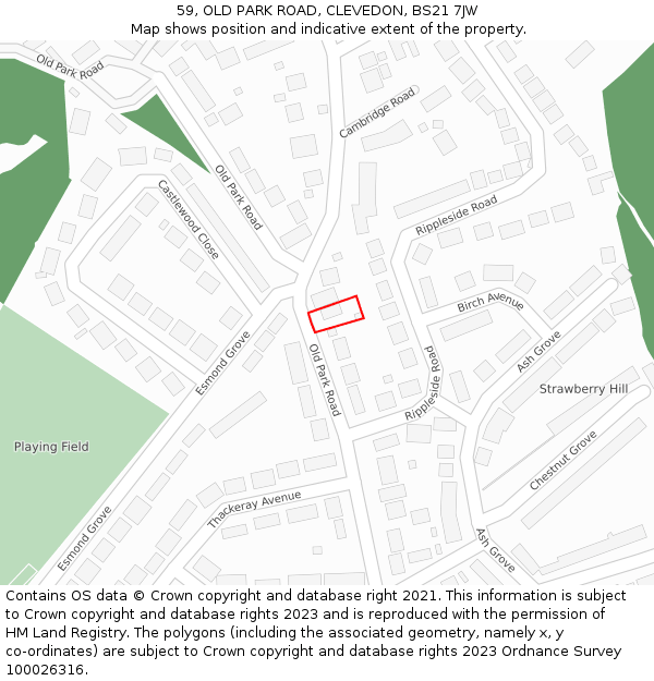 59, OLD PARK ROAD, CLEVEDON, BS21 7JW: Location map and indicative extent of plot