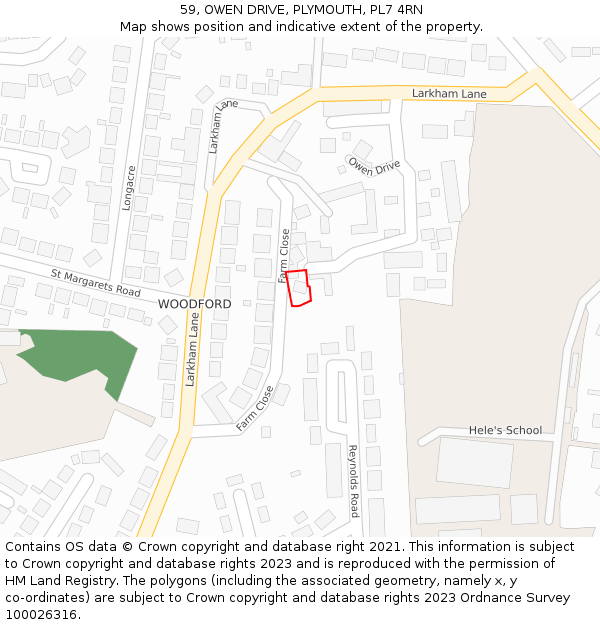 59, OWEN DRIVE, PLYMOUTH, PL7 4RN: Location map and indicative extent of plot