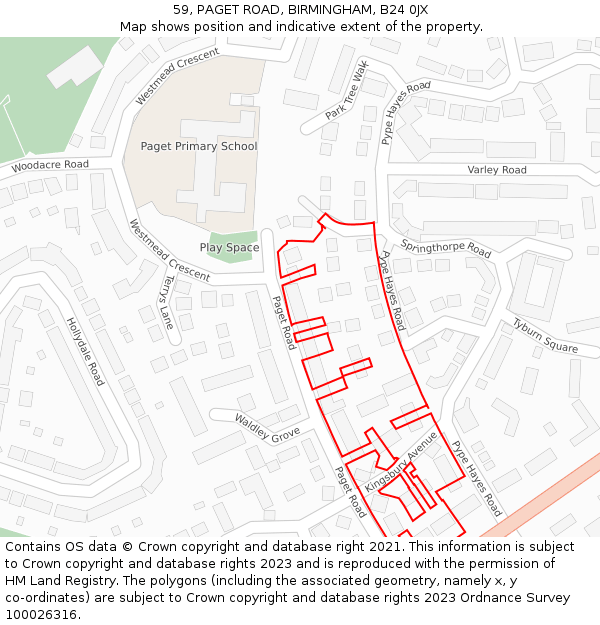 59, PAGET ROAD, BIRMINGHAM, B24 0JX: Location map and indicative extent of plot
