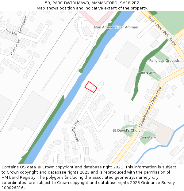 59, PARC BWTRI MAWR, AMMANFORD, SA18 2EZ: Location map and indicative extent of plot