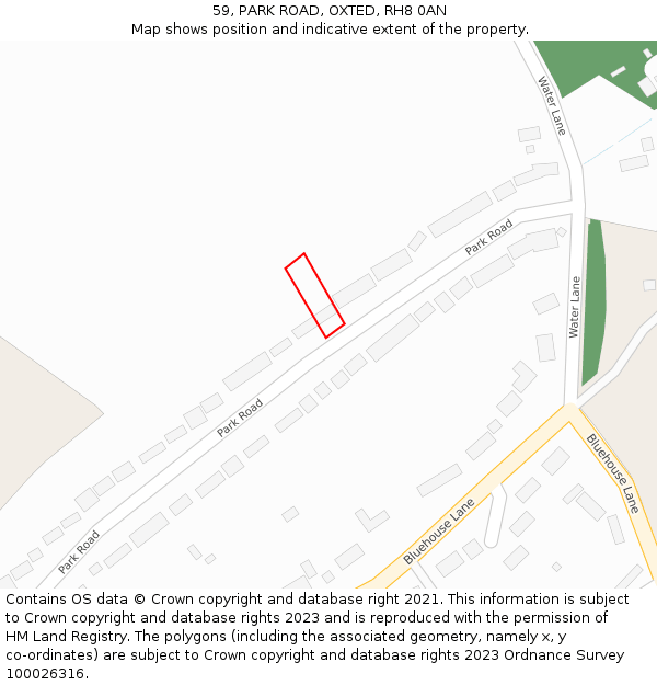 59, PARK ROAD, OXTED, RH8 0AN: Location map and indicative extent of plot