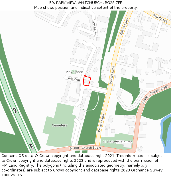 59, PARK VIEW, WHITCHURCH, RG28 7FE: Location map and indicative extent of plot