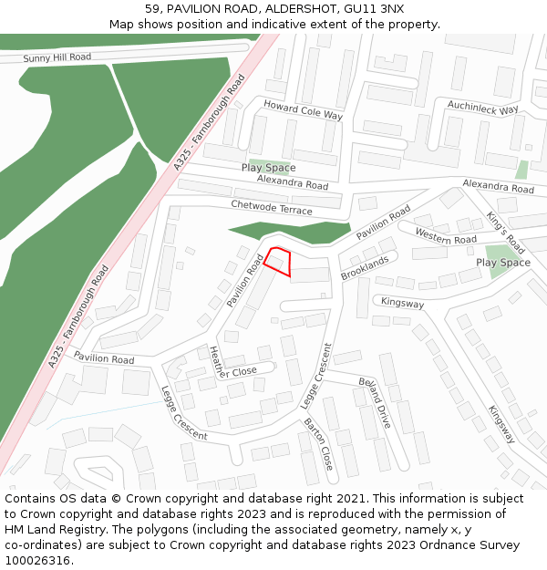 59, PAVILION ROAD, ALDERSHOT, GU11 3NX: Location map and indicative extent of plot