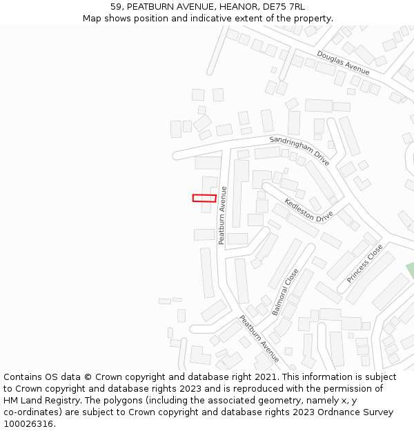 59, PEATBURN AVENUE, HEANOR, DE75 7RL: Location map and indicative extent of plot