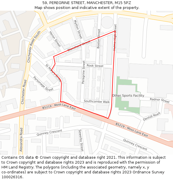 59, PEREGRINE STREET, MANCHESTER, M15 5PZ: Location map and indicative extent of plot